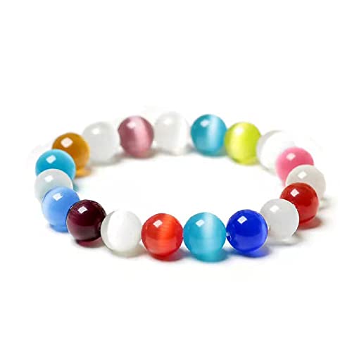 Fuqimanman2020 Healing Natural Stone Stretch Bracelet Strand Chakra Crystal Beaded Energy Reiki Spirituality for Women Conservancy Meditation Protection Jewelry - color: Rainbow