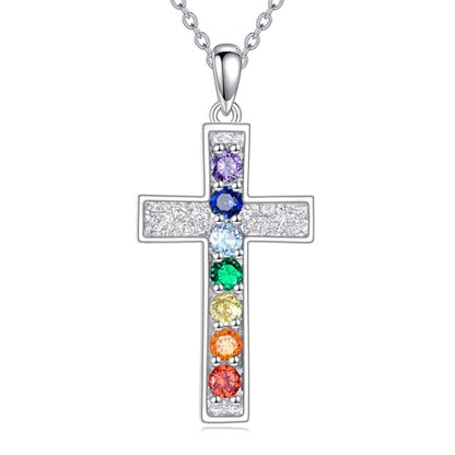 POPLYKE Chakra Necklace for Women 925 Sterling Silver Bar/Inifinity/Cross Necklace Mother Day Jewelry Gift for Women - style: cross