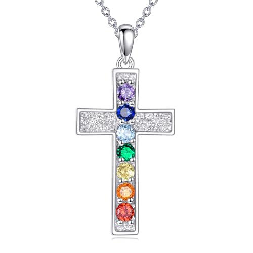 POPLYKE Chakra Necklace for Women 925 Sterling Silver Bar/Inifinity/Cross Necklace Mother Day Jewelry Gift for Women - style: cross