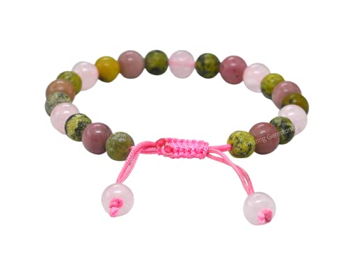 Amazing Gemstone Love Manifestation Bracelet - Serpentine Rhodonite Rose Quartz Bracelet Set for Men Women Healing Calming Anxiety Stress Relief Gifts Pulseras Para Hombres Mujer Stuffer (Adjustable) - color: Love