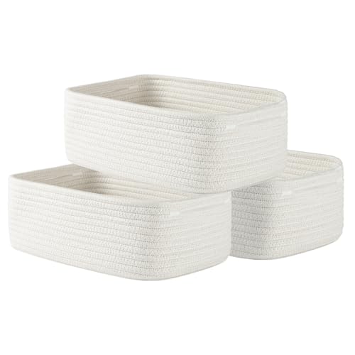 KALLAX Small Woven Basket, 12 x 8 x 4.5 Inches, Storage Basket for Organizing, Cute Small Rope Shelf Closet Cube Storage Bins Baskets for Shelves, Dog Toy Gift Baskets Empty, 3 Packs, Off White - color: Off White, size: 12"L x 8"W x 4.5"H