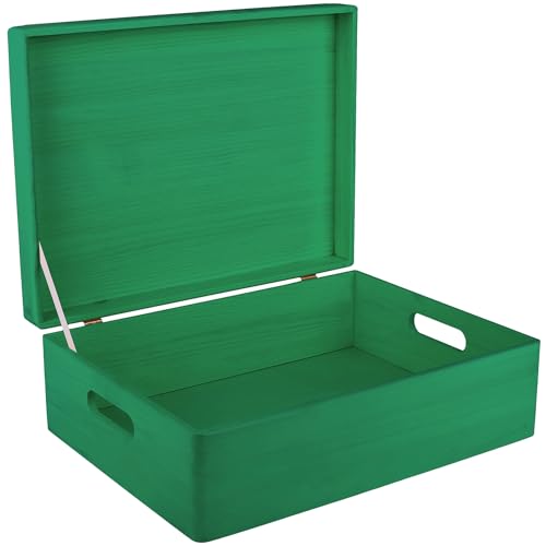 Creative Deco XL Green Wooden Box Storage with Hinged Lid | 15.8x11.8x5.5in (+-0.5) | Keepsake with Handles | Gift Box for Tool Dog Toy Kitchen Storage | Wood Chest Trunk - color: Green, size: XL | Handles