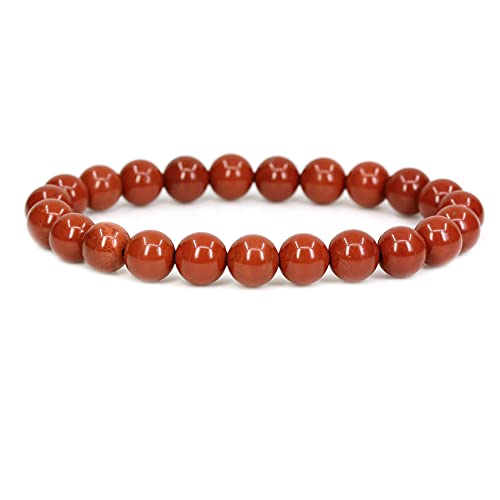 Keleny Gem Semi Precious Gemstones 8mm Natural Stone Round Beads Crystal Stretch Bracelets 7 Inch Unisex - color: 8mm A Grade Red Jasper