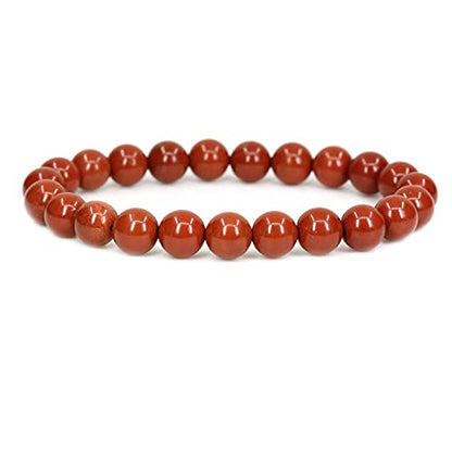 Keleny Gem Semi Precious Gemstones 8mm Natural Stone Round Beads Crystal Stretch Bracelets 7 Inch Unisex - color: 8mm A Grade Red Jasper
