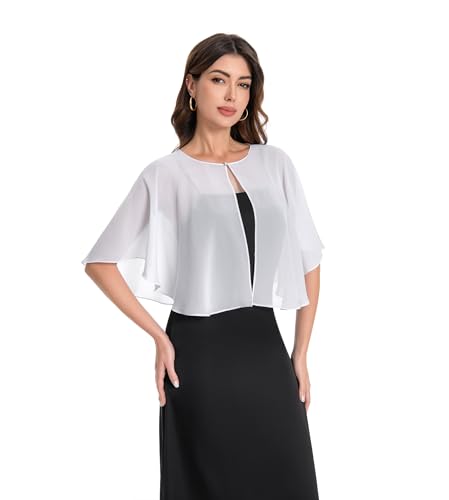 Baoqiya Capelets for women Chiffon Cape Soft Shawls and Wraps Wedding Capes 1920s flapper Cover Up - color: Ivory