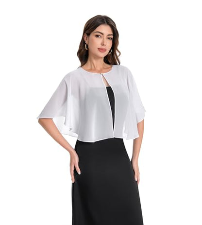 Baoqiya Capelets for women Chiffon Cape Soft Shawls and Wraps Wedding Capes 1920s flapper Cover Up - color: Ivory