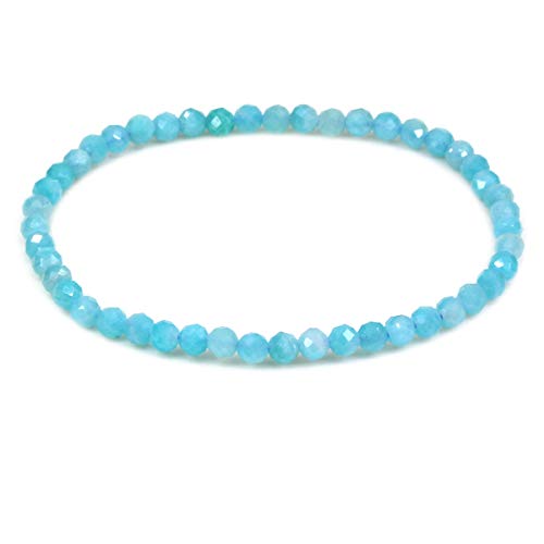 Keleny Gem Semi Precious Gemstones 4mm Round Beads Crystal Stretch Bracelet 7 Inch Unisex - color: Faceted A Grade Blue Amazonite