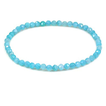 Keleny Gem Semi Precious Gemstones 4mm Round Beads Crystal Stretch Bracelet 7 Inch Unisex - color: Faceted A Grade Blue Amazonite