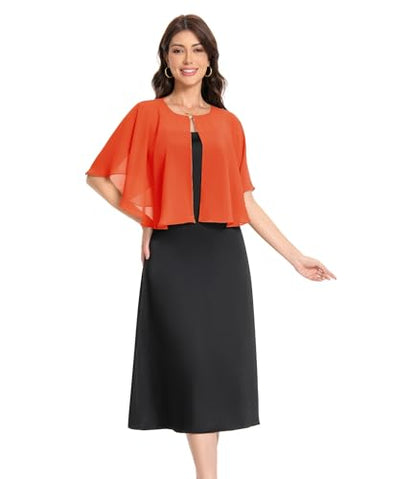 Baoqiya Capelets for women Chiffon Cape Soft Shawls and Wraps Wedding Capes 1920s flapper Cover Up - color: Orange