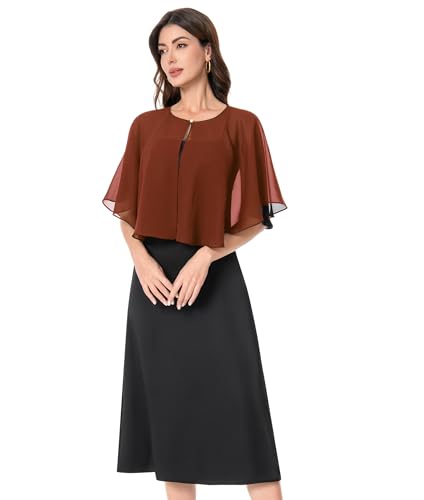 Baoqiya Capelets for women Chiffon Cape Soft Shawls and Wraps Wedding Capes 1920s flapper Cover Up - color: Caramel