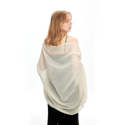 zero season Lightweight Wool Blend Scarf for Women & Men – All Season Travel Shawl Wrap with Fringe, Soft Gauze Feel Scarf - color: White