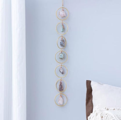 Natural Raw Crystal Wall Decor, Healing Chakra Gemstone Hanging Ornament, Raw Stone Hanging Decoration for Home Window Entryway Hallway Feng Shui Yoga Meditation Car Handmade Gift
