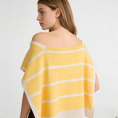 Sweater Shawl Wraps for Women Fashion Knitted Shoulder Shawls Ponchos Travel Casual Sweaters Scarf Cape Wraps - color: 09 Yellow/Khaki Stripe