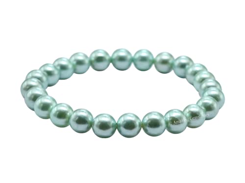 Amazing Gemstone Crystal Bracelet for Women Men's Gifts - Protection Healing Crystal Bracelet - 8mm Gemstone Beaded Stretchable Bracelet Pulseras Para Hombres Mujer Stocking Stuffers Mothers Day Gift (Pistachio Pearl) - color: Pistachio Pearl