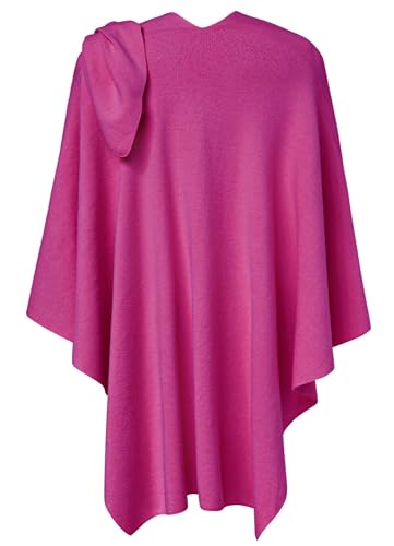 PULI Womens Large Cross Front Poncho Sweater Wrap Topper Knitted Elegant Shawls Cape for Fall Winter - color: 1-hotpink