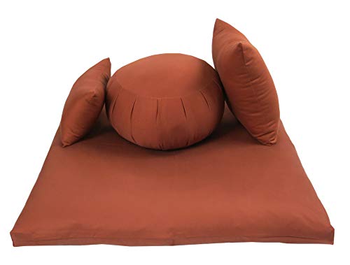 Buckwheat Zafu, Zabuton and Support Meditation Cushions Set (4Pc) - color: Clay