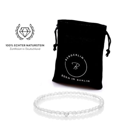BERGERLIN Real natural stone bracelet - Tested and certified in Germany - Genuine bracelets with 925 Sterling silver pearl and faceted pearls - color: Clear Quartz, size: Small