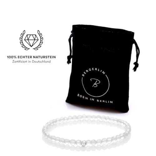BERGERLIN Real natural stone bracelet - Tested and certified in Germany - Genuine bracelets with 925 Sterling silver pearl and faceted pearls - color: Clear Quartz, size: Large
