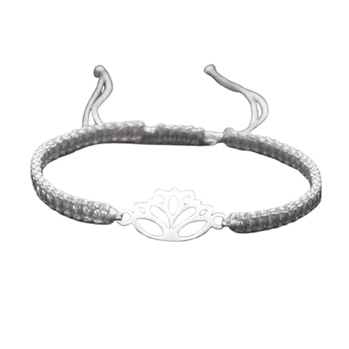 Lotus Symbol Bracelet for Women - Adjustable Cord, Silver Pendant, Spiritual Jewelry Gift - style: Silver Gray