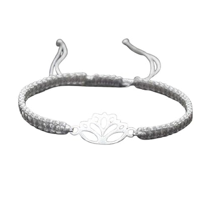 Lotus Symbol Bracelet for Women - Adjustable Cord, Silver Pendant, Spiritual Jewelry Gift - style: Silver Gray