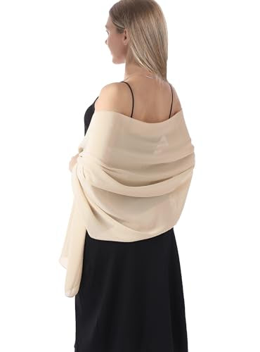 Chiffon Shawls and Wraps for Evening Dresses Women Elegant Soft Scarf Bridal Scarve Wedding Stole - color: Champagne(chiffon), size: One Size