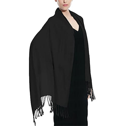 Glory Max Women Large Soft Silky Pashmina Shawl Wrap Scarf in Plain Solid Colors - color: Black