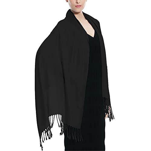 Glory Max Women Large Soft Silky Pashmina Shawl Wrap Scarf in Plain Solid Colors - color: Black