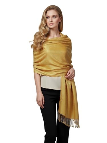 PASKMLNA Paisley Jacquard Pashmina Shawl Wrap Scarf Stole - color: Gold