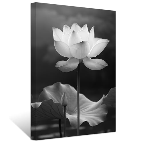 ZXHYWYM Black White Zen Bathroom Wall Art Lotus Picture for Wall Spiritual Water Lily Canvas Prints Spa Artwork for Meditation Yoga Room(Picture-2, (12.00" x 18.00")) - color: Picture-2, size: 18"L x 12"W