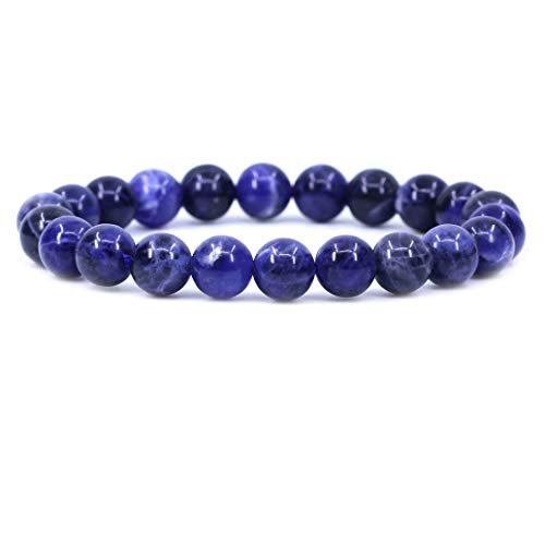 Amandastone Natural Gemstone 8mm Round Beads Stretch Bracelet 7 Inch - color: Blue Sodalite