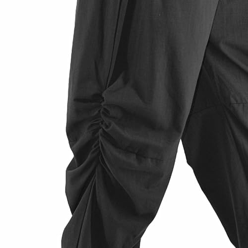 perdontoo Mens Casual Cotton Linen Pant Elastic Waist Drawstring Yoga Jogger Pants - color: Black, size: X-Large