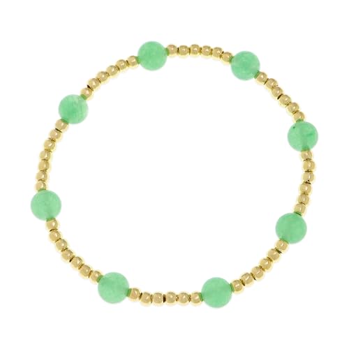 Gold Beaded Stack Bracelets for Women, Handmade Colorful Natural Beads Stackable Stretch Bracelet Everyday Fashion Jewelry Gift. - color: green gold