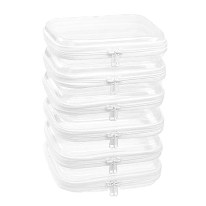 6-Pack Medium Clear Hard Shell Zipper Pouches, Clear Zipper Bags, Hard Case Pouches for Purse & Diaper Bag Organizer, and Travel Essentials (6M) - size: 6M