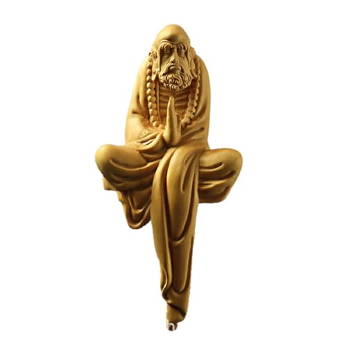 Wooden Statuemeditation Dharma Ornament Small Wood Sculpture Decor Boxwood Miniature Decoration Vintage for Office Home Feng Shui Sculptural, 12cm - size: 12cm