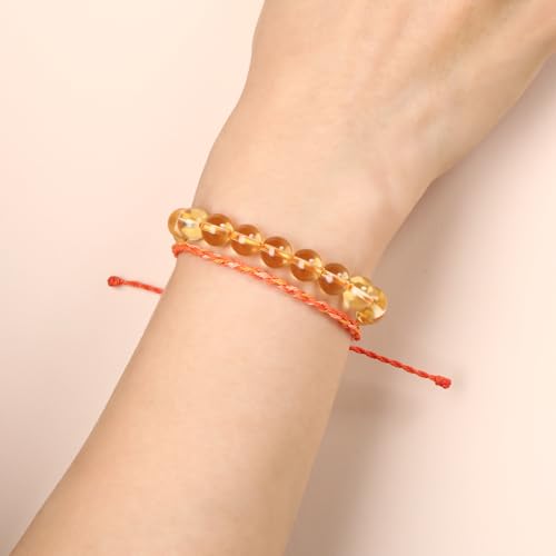 QOGIR 2pcs Handmade Healing Bracelet, Natural Gem Stone Crystal Elastic Bracelet - color: Citrine(Stone of Wealth), size: 8mm