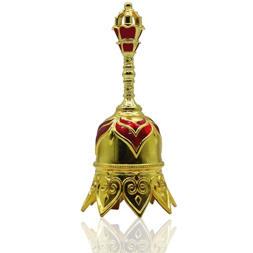 Lotus Hand Bell Super Loud Call Bell for Ringing at Wedding Lotus Hand Bells for Seniors Bedside eacher Classroom Bell Dinner Bell Tibetan Bells Meditation Bell, Gift for Bedridden Mom(Red Gold) - color: Red Gold