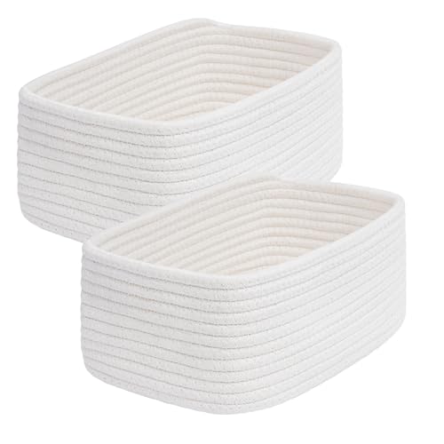 Small Woven Storage Basket,Medium Mini Cotton Rope Basket,For Shelves,Nursery,Office,Bathroom,And More–Perfect For Organizing&Décor - size: Small rectangle