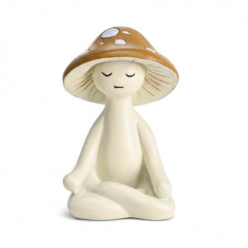 Meditation Mushroom Decor Resin Mushroom Figurines Statues Zen Resin Sculptures Ornament for Desk Home Office Garden Decor Living Room Patio Tabletop Backyard Decoration