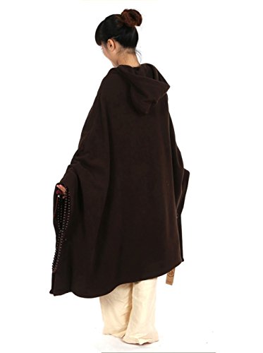 ZanYing Meditation Buddhist Hooded Cloak Outfit Oversize Coat - color: Dark Brown, size: Large