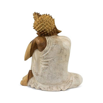 G6 Collection Wooden Serene Sleeping Buddha Statue Hand Carved Figurine Home Decor (16" Tall – Whitewashed) - size: 16" Tall – Whitewashed