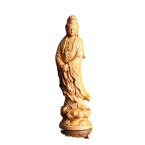 Antique Guanyin Wooden Statue Accents Zen Meditation Wood Sculpture Decor for Living Room Spa Or Yoga Studio Centerpiece Books Living Room Bedroom Ornament