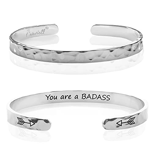 Carviell Bracelet - Gifts for Women – Inspirational, Friendship, Love, Mom, Daughter, Sister, Christian, Graduation, Memorial & Wedding Gifts – 100+ Phrases – Stainless Steel, Gift-Ready - style: BADASS Gift - You are a Badass