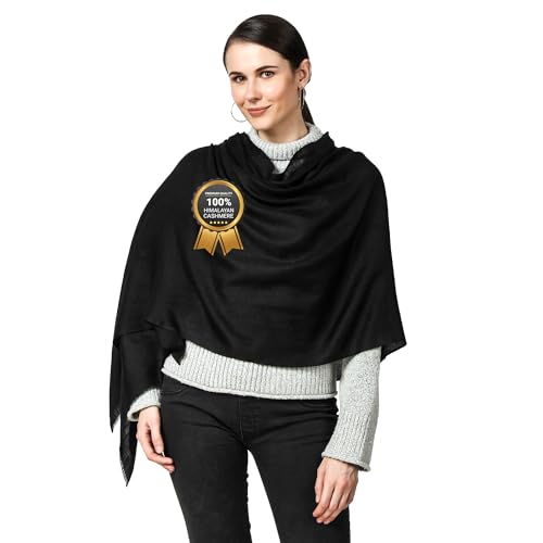 100% Himalayan Cashmere Wrap | Lightweight Cashmere Scarf | Ultra Thin Kashmiri Pashmina Shawl | Ideal For Travel - color: Black