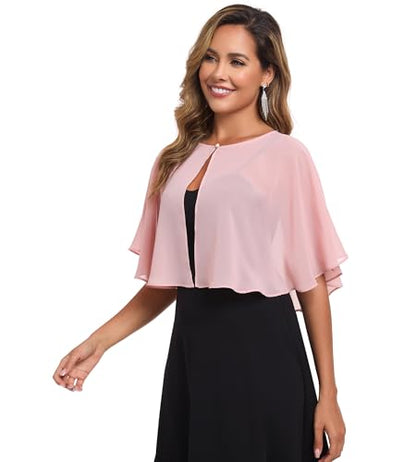 TONGFANTFL Women's Soft Chiffon Capelets Shawls and Wraps for Evening Wedding Cape Bole Cover Up - color: Blush