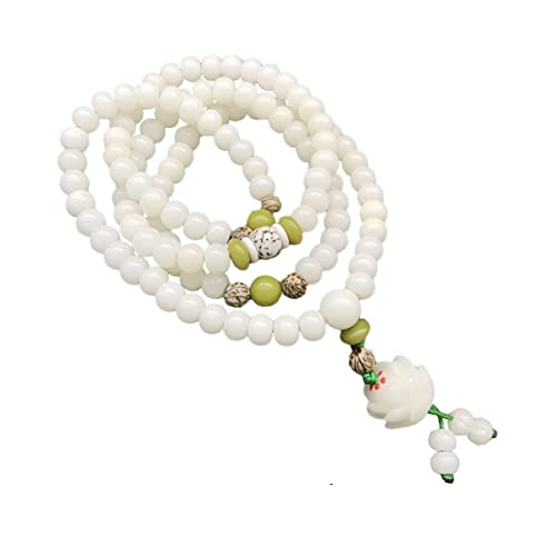 Caiyao White Jade Natural Bodhi Root Lotus bracelet 108 Mala Prayer Mantra Rosary Beads Meditation Lotus Hand String Bracelets Yoga Relieve Stress Anxiety Jewelry for Women Men - style: Long Layers