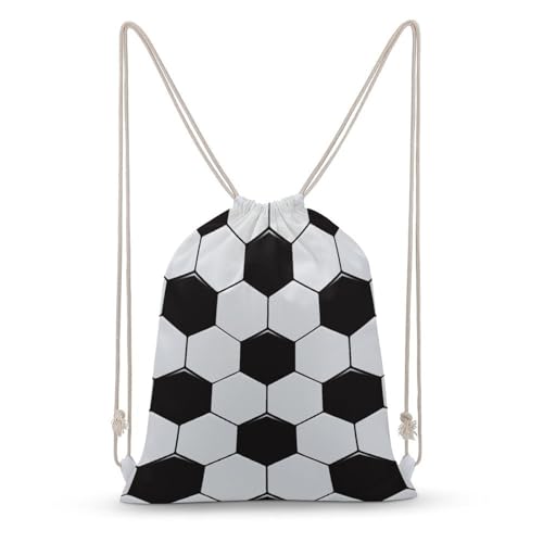 Soccer Ball White And Black Portable Canvas Drawstring Backpack with Drawstring Pockets 35x50cm - color: Soccer Ball White and Black, size: 35x50cm
