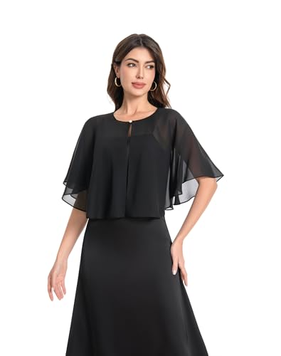 Baoqiya Capelets for women Chiffon Cape Soft Shawls and Wraps Wedding Capes 1920s flapper Cover Up - color: Black
