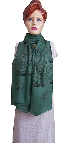 KVR Hindu Pooja Religious Cotton Indian prayer scarf with OM Krishna Ganesha Shiva Nataraja yoga spiritual auspicious prints - color: Green-krishna
