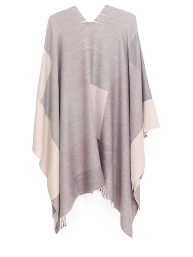 MissShorthair Women's Printed Shawl Wrap Fashionable Open Front Poncho Cape, Gift for Women - color: T-grey Pink White