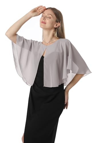 Chiffon Capelet Soft capes Shawls and Wraps for Evening Dress Wedding Cape 1920s shawl accessories for women - color: Grey